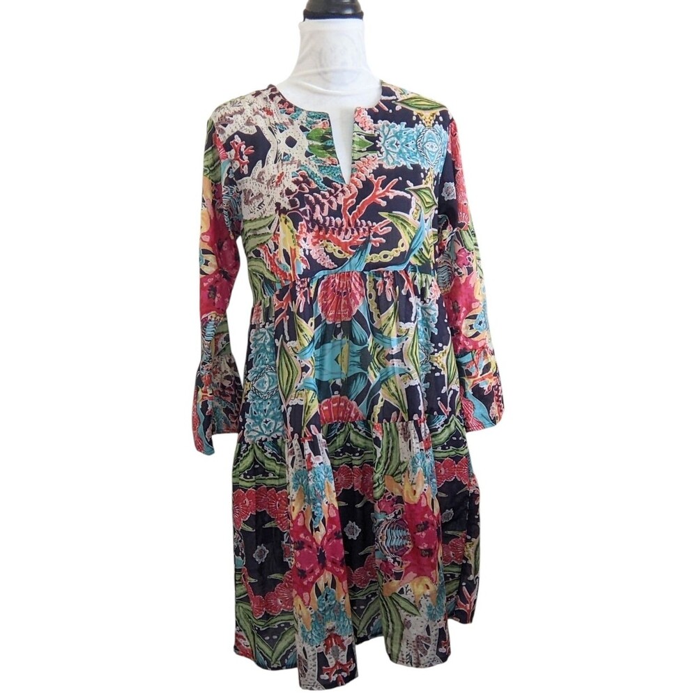 KIKISOL Spring Summer Dress Cotton Colorful Floral Tropical Flowy Small